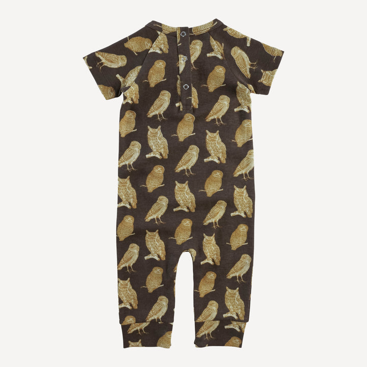 short sleeve kanga sport jumpsuit | owl friends | organic cotton interlock