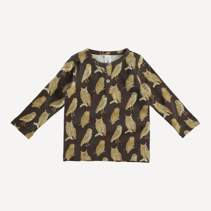 long sleeve basic henley tee | owl friends | organic cotton interlock