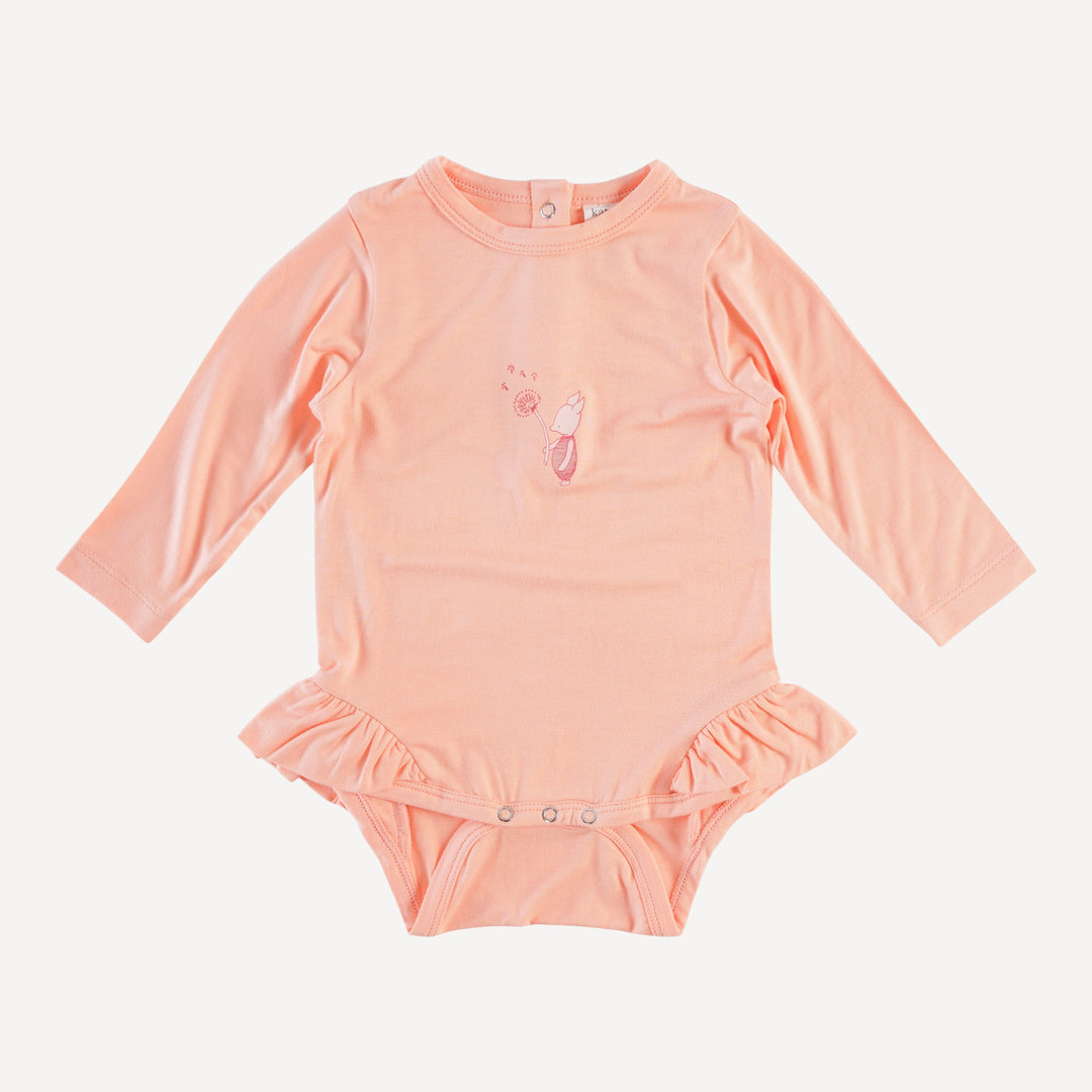 long sleeve ruffle leg bodysuit | pale apricot | bamboo