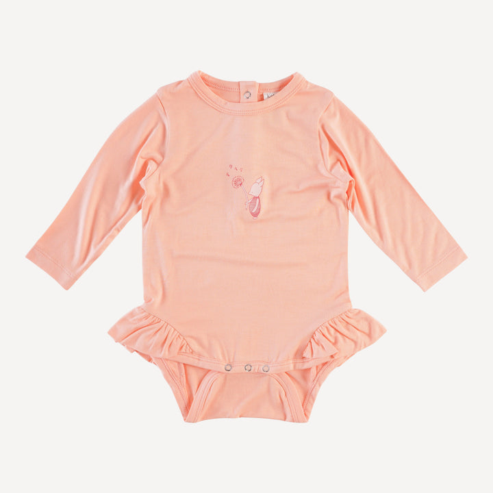 long sleeve ruffle leg bodysuit | pale apricot | bamboo