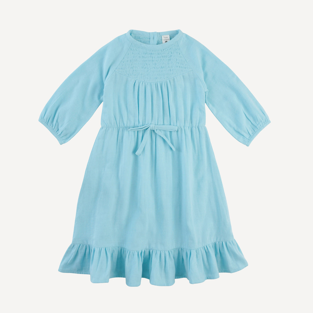 long sleeve smocked dress | pale blue | organic cotton gauze