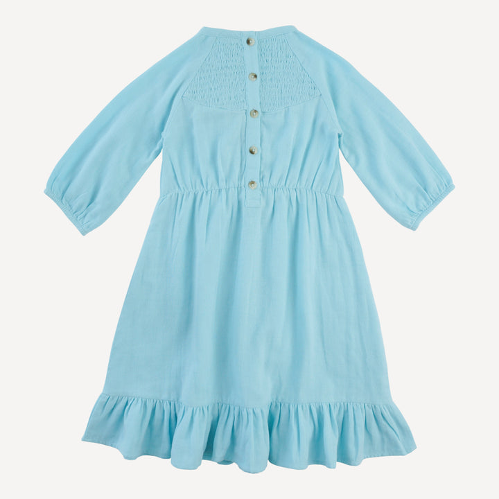 long sleeve smocked dress | pale blue | organic cotton gauze