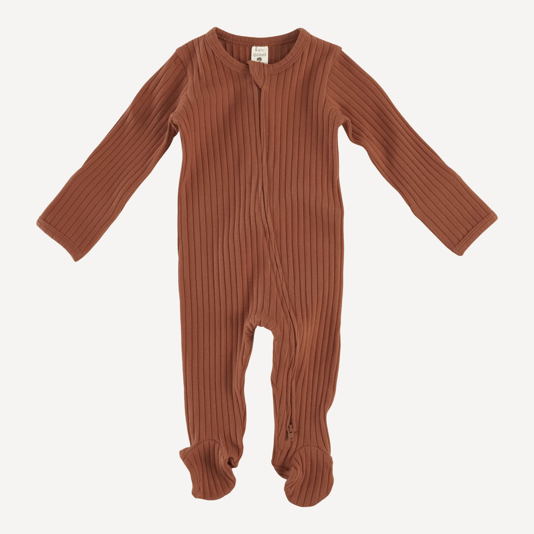 long sleeve zipper footie | patina | organic cotton wide rib