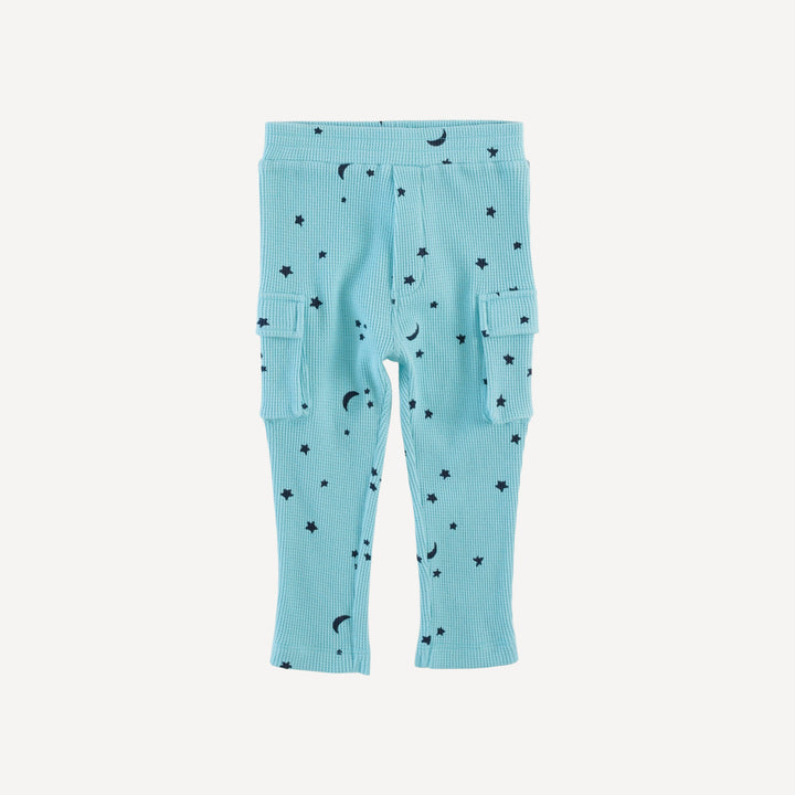 skinny cargo pant | peace blue stars & moon | organic cotton thermal