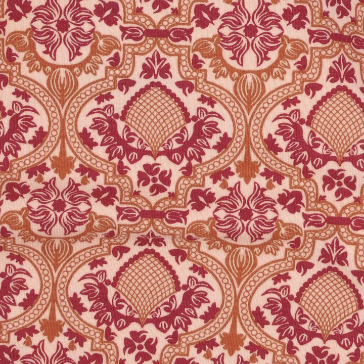 long sleeve two way zipper footie | peach folk floral | organic cotton jersey
