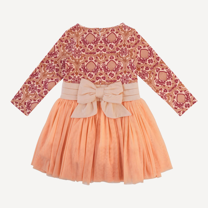 long sleeve classic tulle ballet dress | peach folk floral | organic cotton jersey