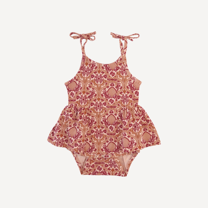 spaghetti tie ballerina bubble | peach folk floral | organic cotton jersey