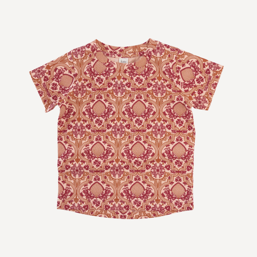 short sleeve essential boxy tee | peach folk floral | organic cotton jersey