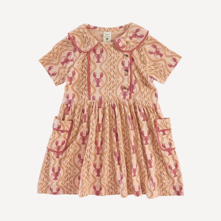 short sleeve peter pan apron dress | peach lobster baroque | bamboo