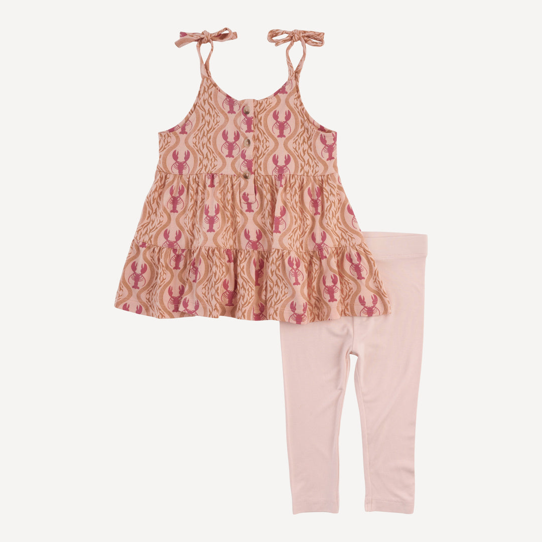 spaghetti tie henley prairie top + cropped legging set | peach lobster baroque | bamboo