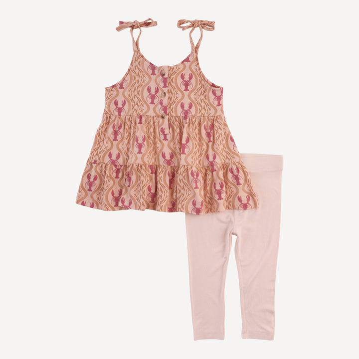 spaghetti tie henley prairie top + cropped legging set | peach lobster baroque | bamboo