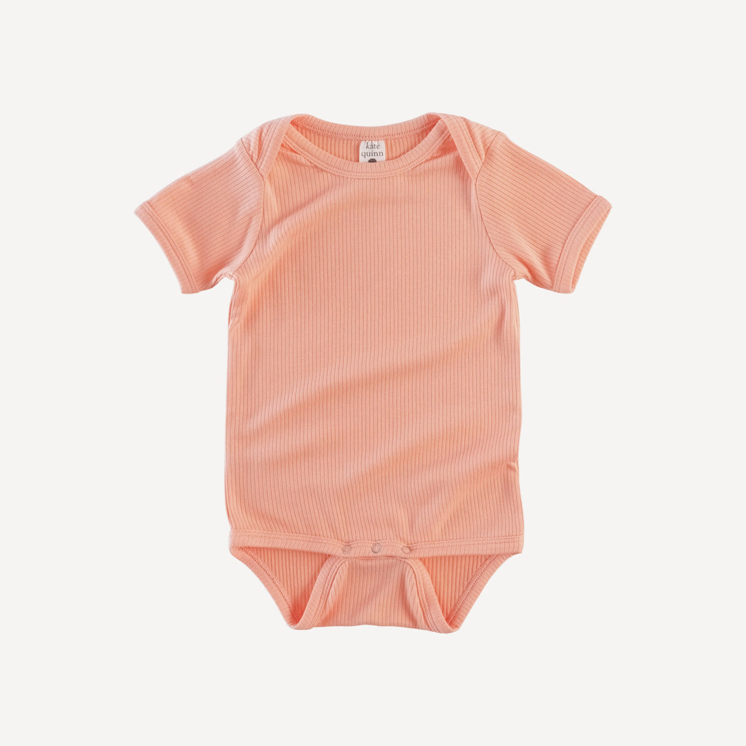 short sleeve lap neck bodysuit | peach quartz | modal skinny rib