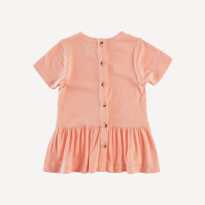 short sleeve drop waist gathered top | peach quartz | modal skinny rib