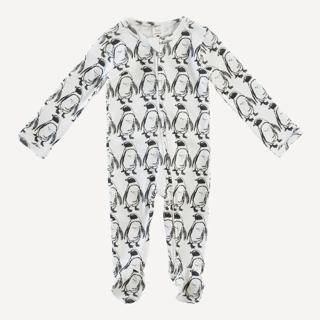 long sleeve zipper footie | penguin | organic cotton single rib