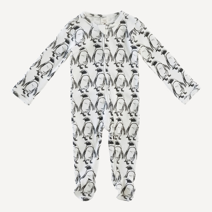 long sleeve zipper footie | penguin | organic cotton single rib