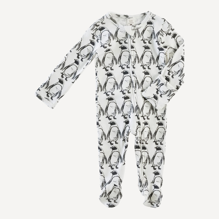 long sleeve zipper footie | penguin | organic cotton single rib