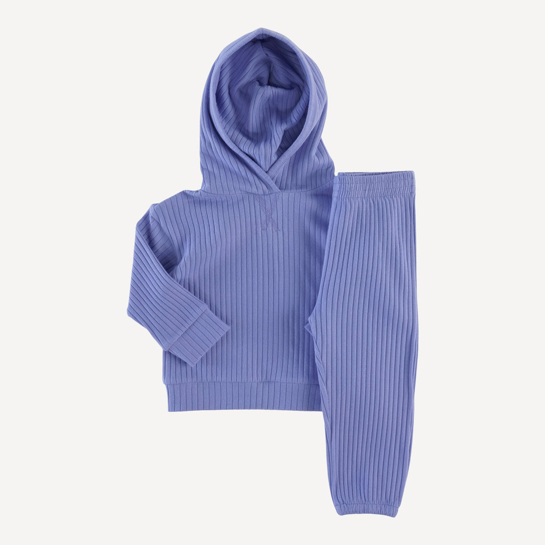 long sleeve boxy topstitch hoodie and relaxed jogger set | periwinkle | organic cotton wide rib