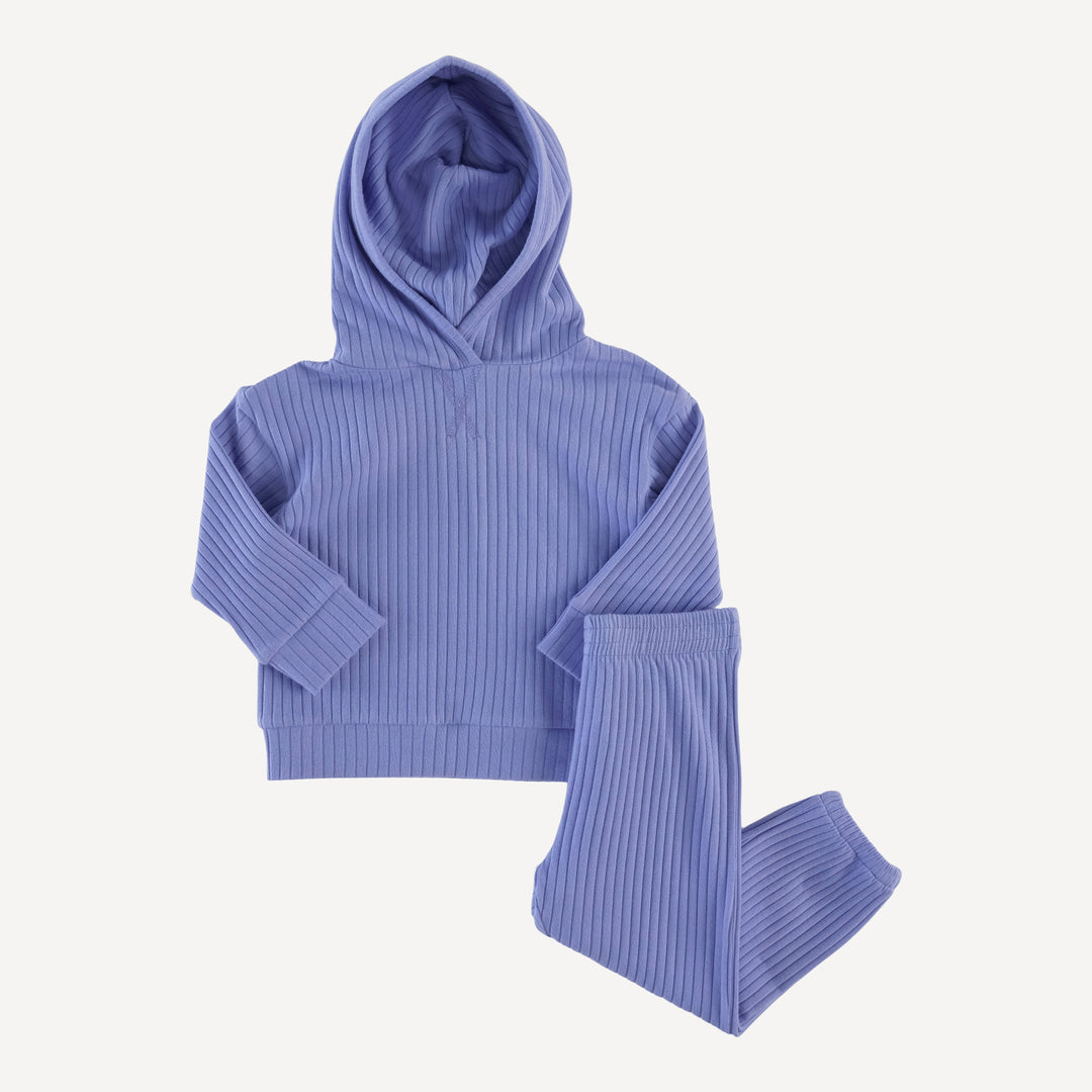 long sleeve boxy topstitch hoodie and relaxed jogger set | periwinkle | organic cotton wide rib