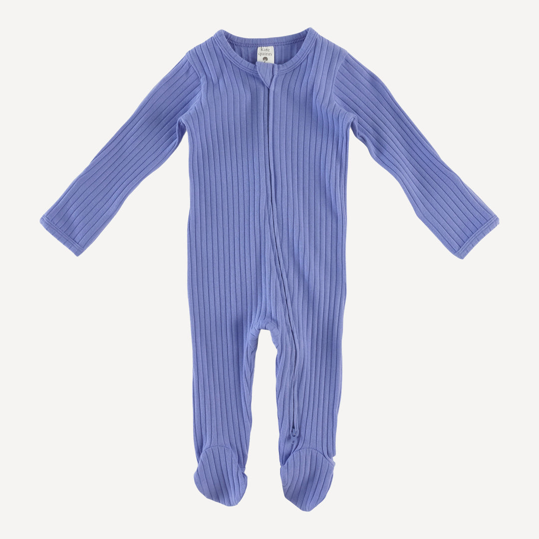 long sleeve zipper footie | periwinkle | organic cotton wide rib