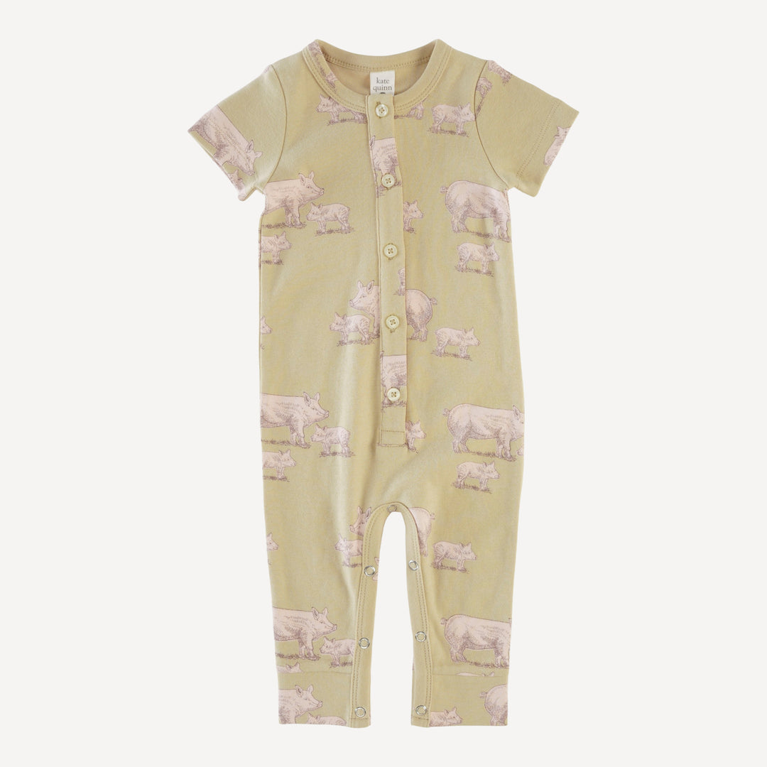 short sleeve button sport jumpsuit | piglets | organic cotton interlock