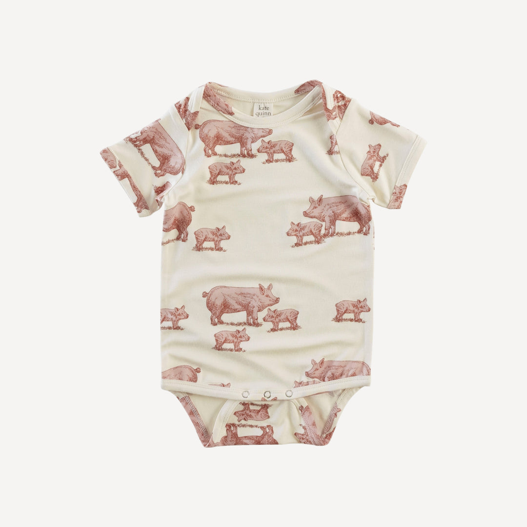 short sleeve lap neck bodysuit | piglets | bamboo