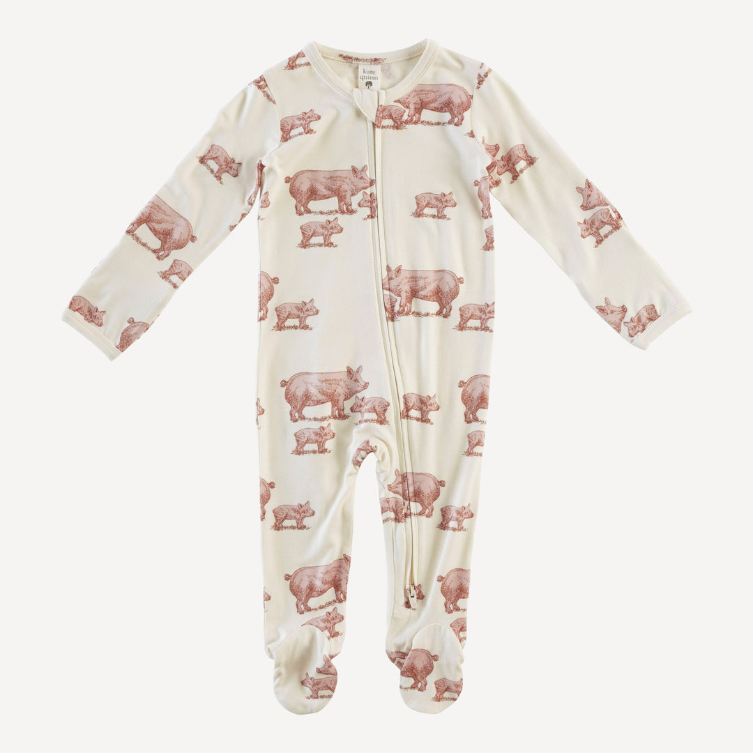 long sleeve two way zipper footie | piglets | bamboo