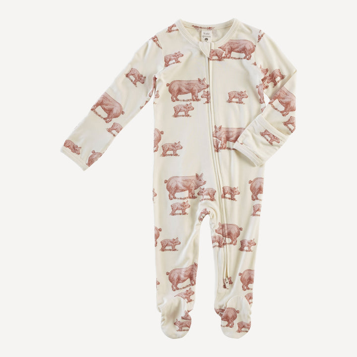 long sleeve two way zipper footie | piglets | bamboo