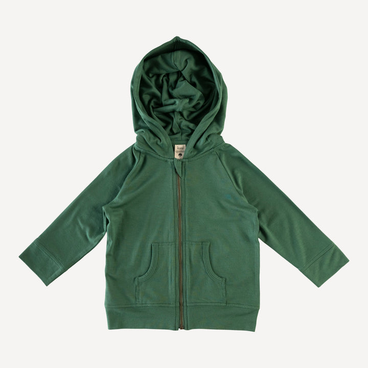 long sleeve zip front pocket hoodie | pine | lenzing modal