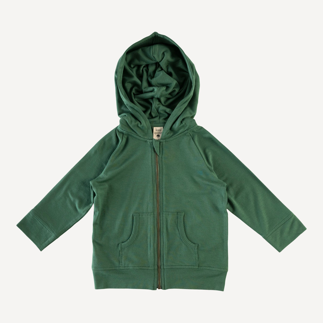 long sleeve zip front pocket hoodie | pine | lenzing modal – kate quinn