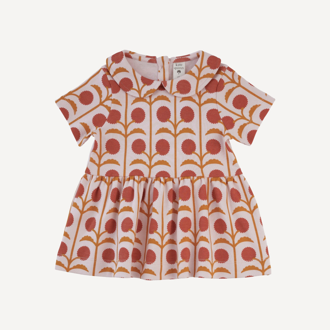 short sleeve peter pan top + flare pant set | pink dandelion puff | organic cotton interlock