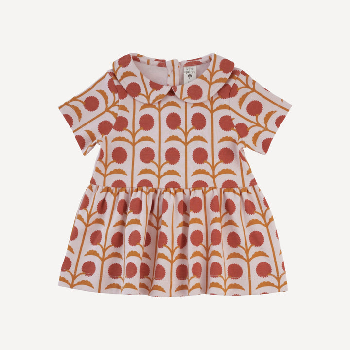 short sleeve peter pan top + flare pant set | pink dandelion puff | organic cotton interlock