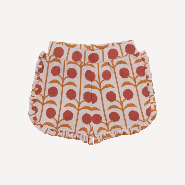 ruffle track short | pink dandelion puff | organic cotton interlock