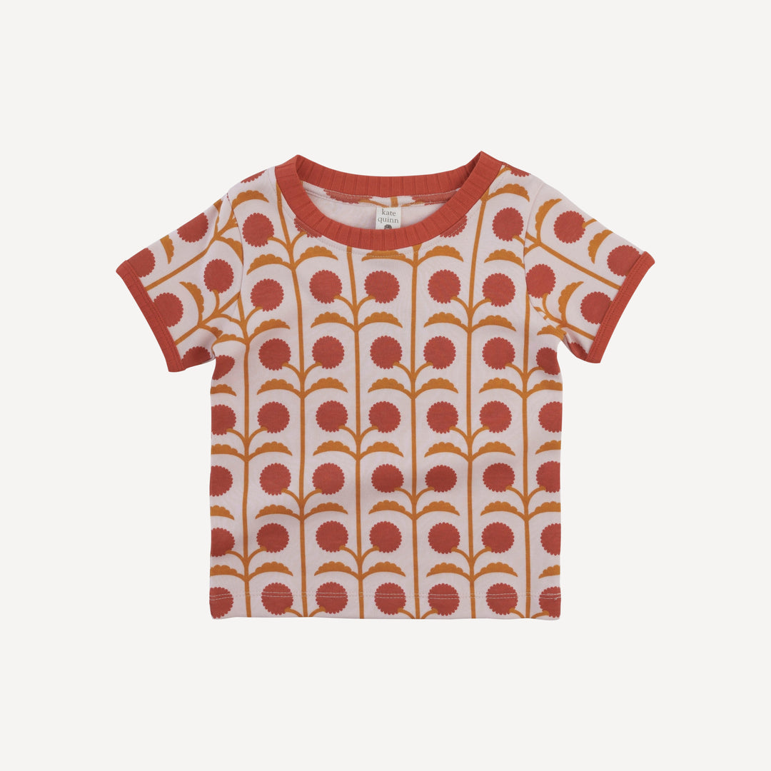 short sleeve ringer tee | pink dandelion puff | organic cotton interlock