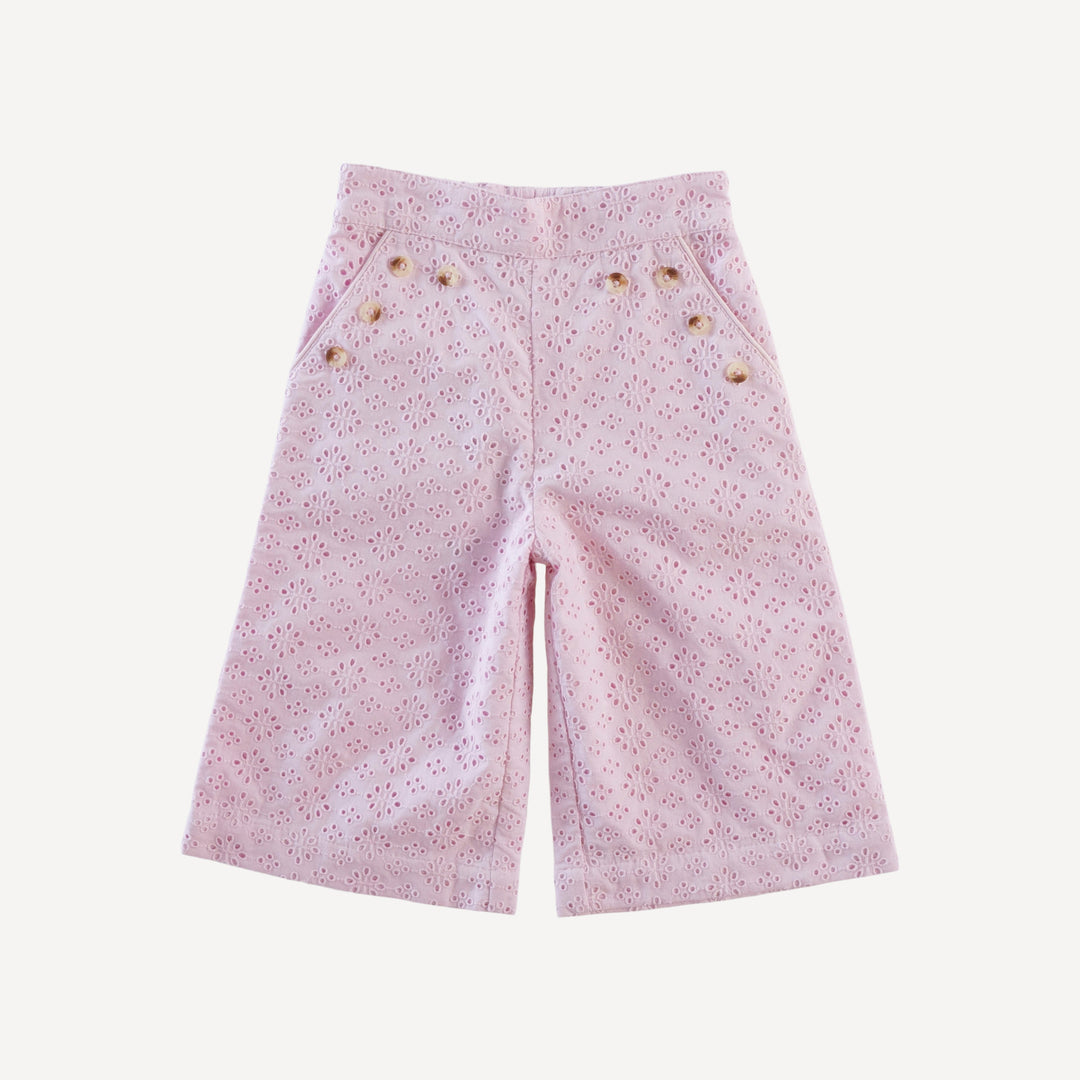 piped sailor pant | pink | organic cotton woven eyelet