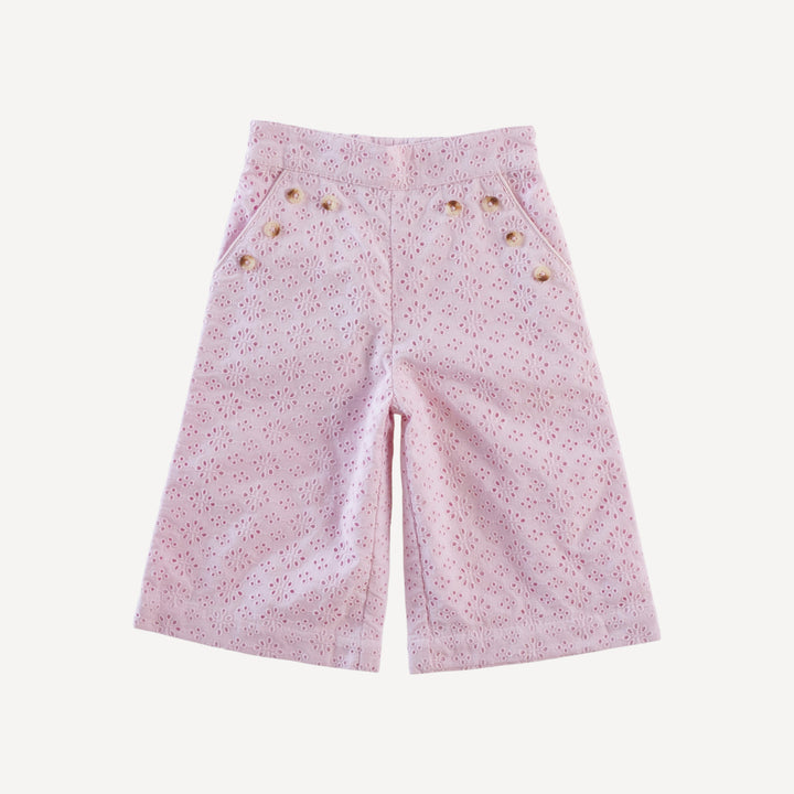 piped sailor pant | pink | organic cotton woven eyelet