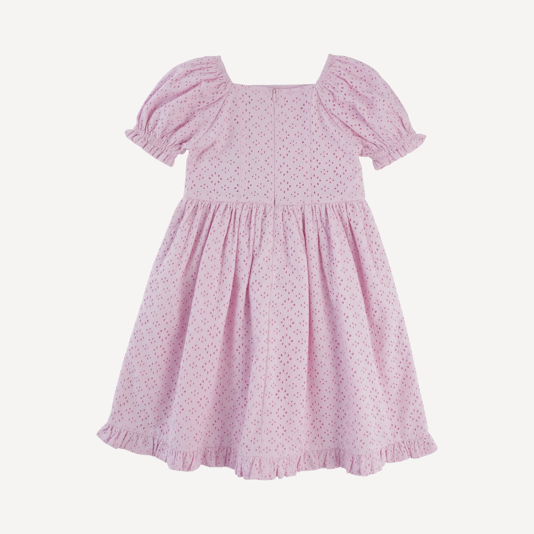 puff sleeve v-waist princess dress | pink | organic cotton woven eyelet