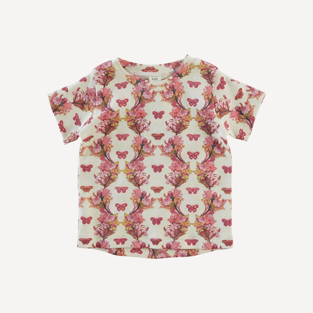 short sleeve essential boxy tee | pink floral butterfly | organic cotton interlock