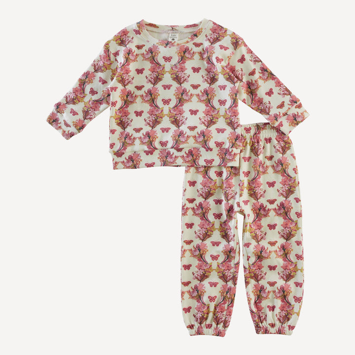 long sleeve relaxed jogger set | pink floral butterfly | organic cotton interlock