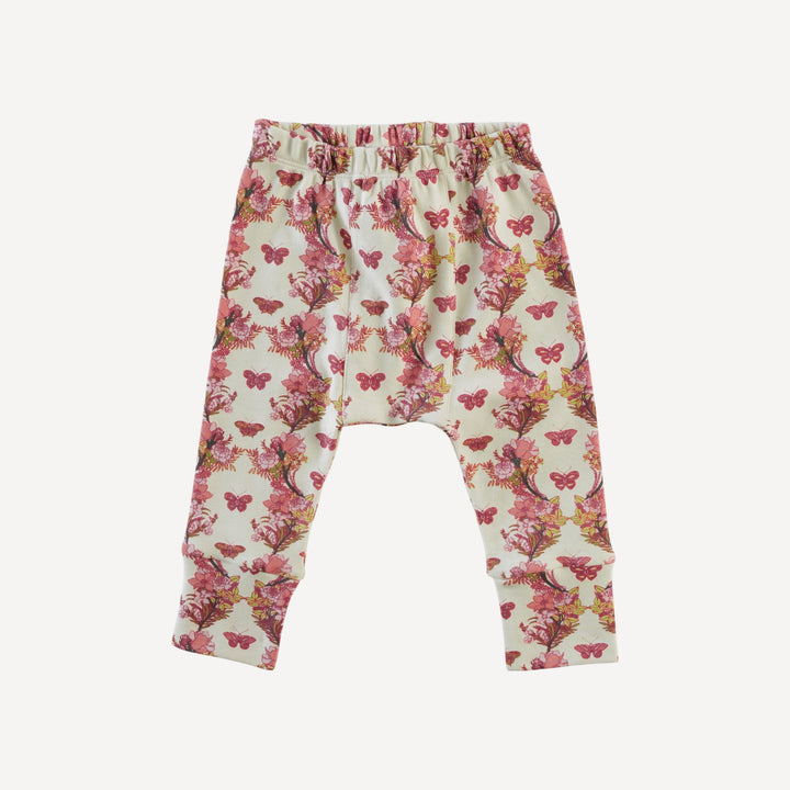 classic panda pant | pink floral butterfly | organic cotton interlock