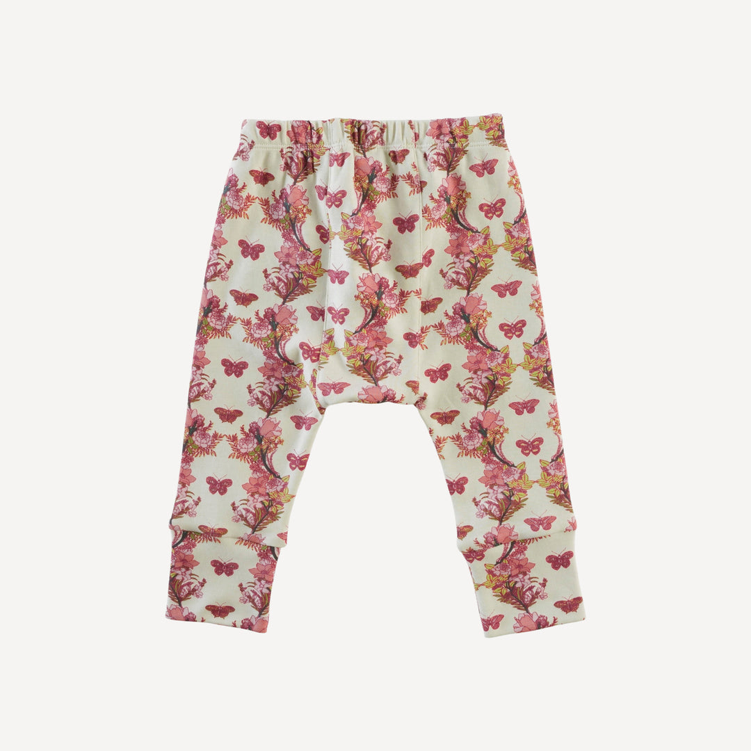 classic panda pant | pink floral butterfly | organic cotton interlock
