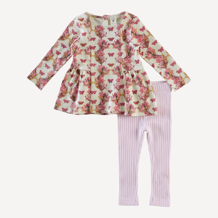 long sleeve ballerina top + legging set | pink floral butterfly | organic cotton interlock