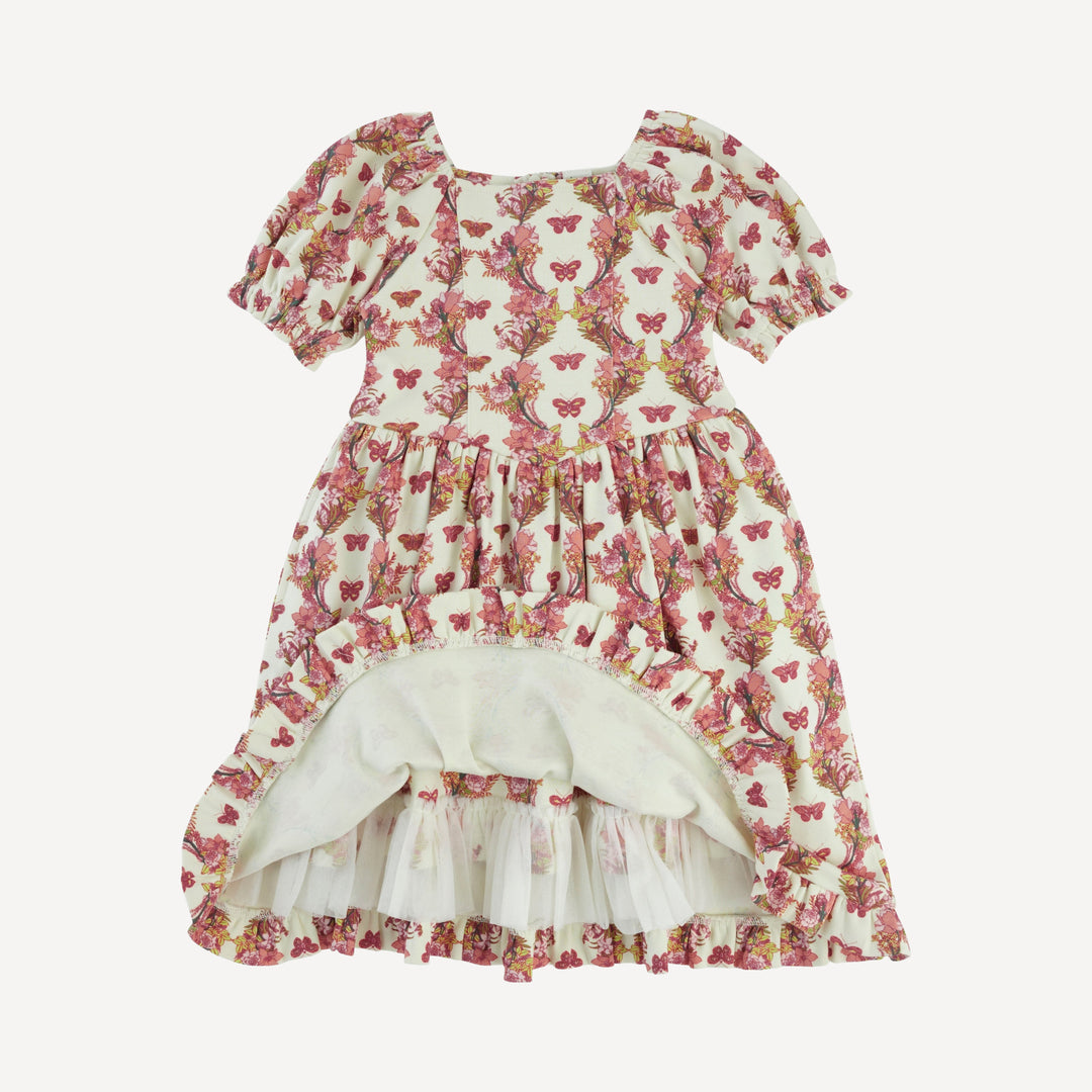 puff sleeve v-waist princess dress | pink floral butterfly | organic cotton interlock