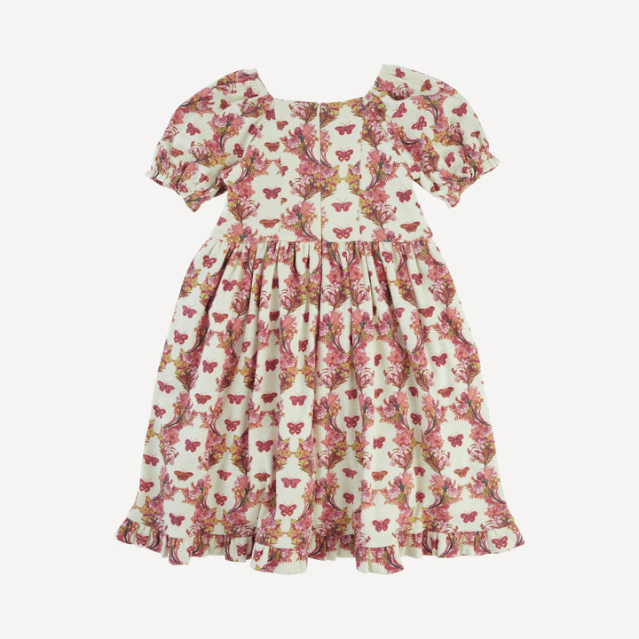 puff sleeve v-waist princess dress | pink floral butterfly | organic cotton interlock