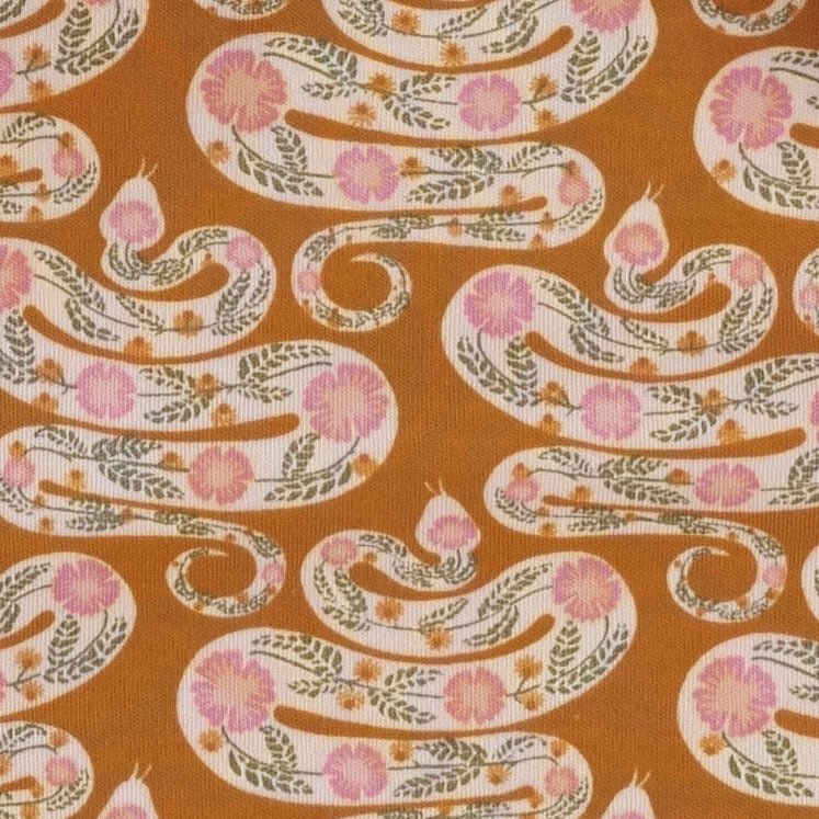 long sleeve peter pan apron top | pink floral snake | organic cotton interlock