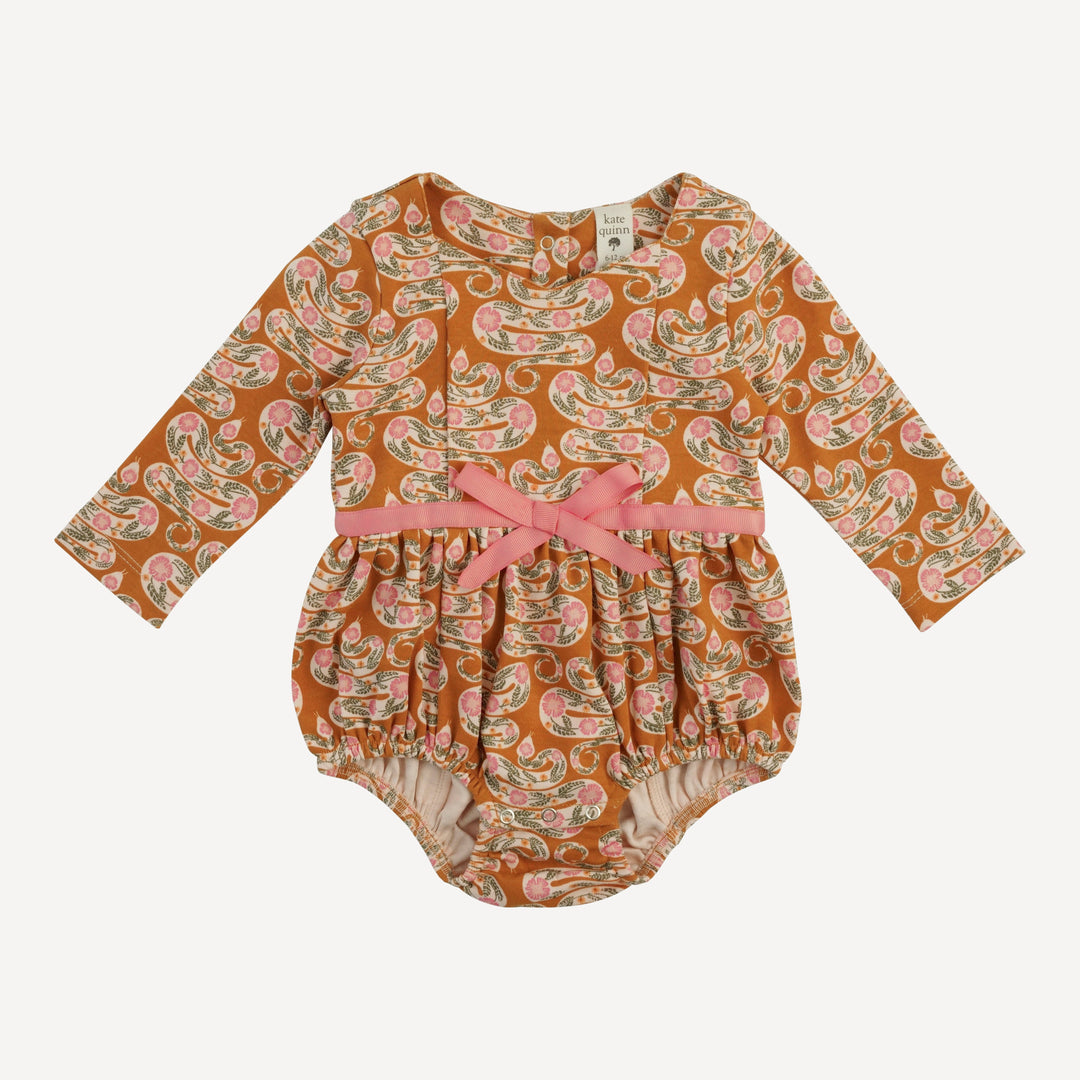 long sleeve skinny bow bubble | pink floral snake | organic cotton interlock