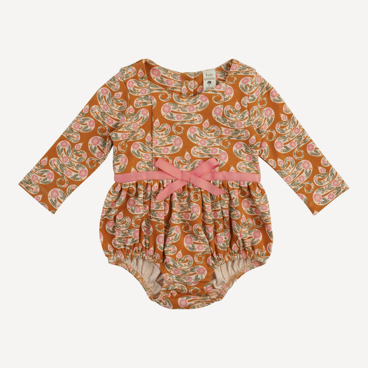 long sleeve skinny bow bubble | pink floral snake | organic cotton interlock