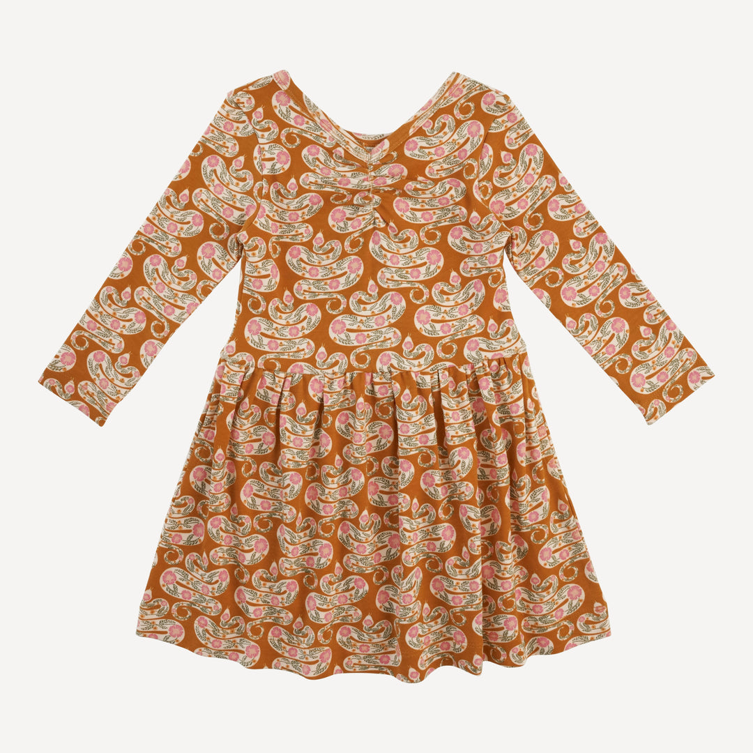 long sleeve twirl dress | pink floral snake | organic cotton interlock