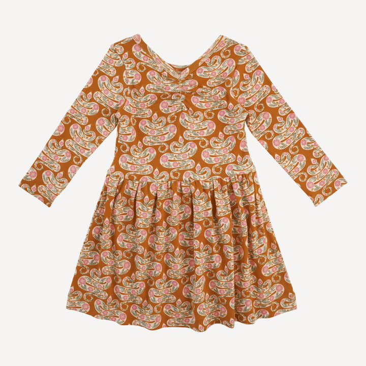 long sleeve twirl dress | pink floral snake | organic cotton interlock