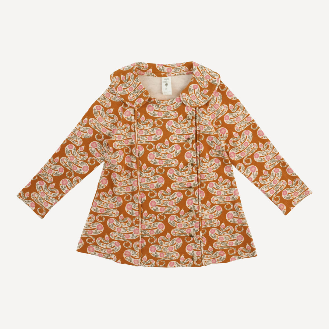 long sleeve peter pan apron top | pink floral snake | organic cotton interlock