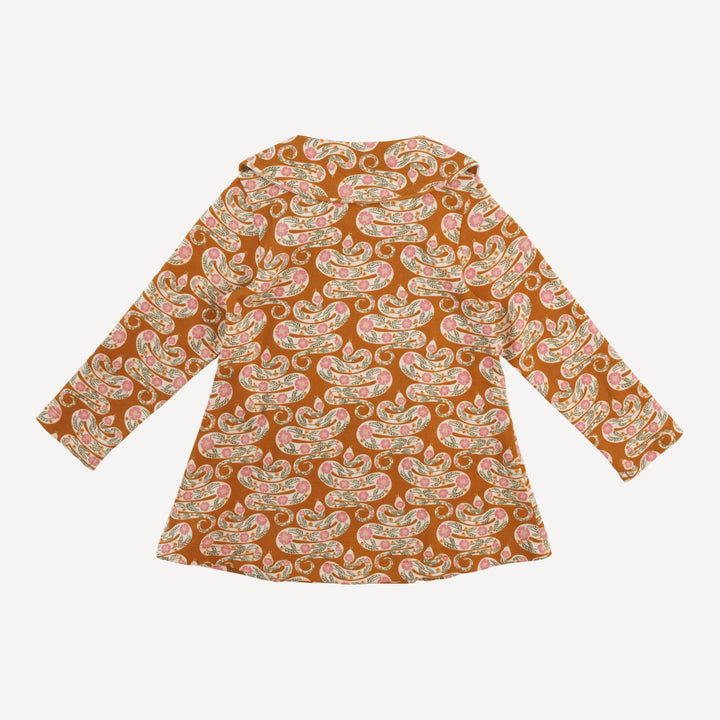 long sleeve peter pan apron top | pink floral snake | organic cotton interlock